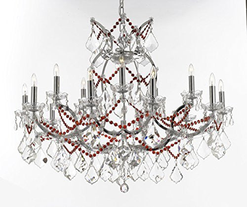 Maria Theresa Chandelier Lighting Crystal Chandeliers H28 "X W37" Chrome Finish Dressed With Ruby Red Crystals Great For The Dining Room Living Room Family Room Entryway / Foyer - J10-B62/B81/Chrome/26050/15+1
