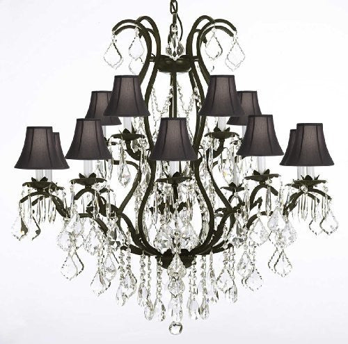 Wrought Iron Chandelier Crystal Chandeliers Lighting H36" X W36" With Shades - A83-Blackshades/3034/10+5