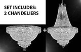 Set Of 2 - Swarovski Crystal Trimmed Chandelier Empire Chandelier Lighting H 30" X W 24" + Swarovski Crystal Trimmed Chandelier French Empire Crystal Semi Flush Chandelier H18" X W24" - 1Ea-Silver/870/9Sw+1Ea-Flush/Cs/870/9Sw
