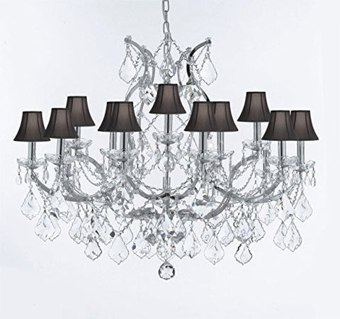 Swarovski Crystal Trimmed Chandelier Maria Theresa Chandelier Lighting Crystal Chandeliers H28 "X W37" Chrome Finish Great For The Dining Room Living Room Entryway / Foyer With Black Shades - J10-Sc/Blackshade/B62/Chrome/26050/15+1Sw