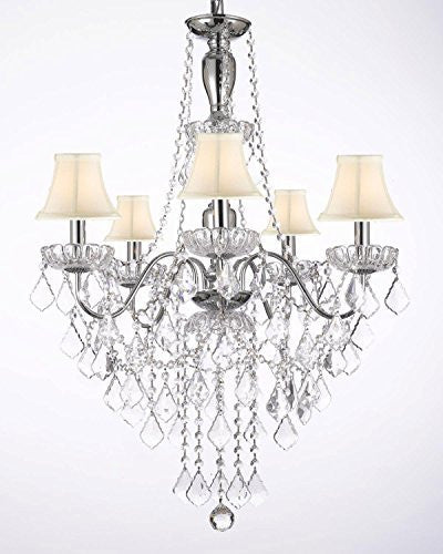 Elegant 5 Light Crystal Chandelier Pendant Lighting Fixture Light Lamp W/ White Shades - J10-Whiteshades/3/26017/5