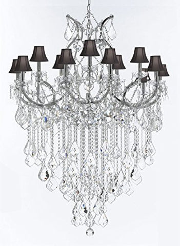 Swarovski Crystal Trimmed Chandelier Maria Theresa Chandelier Lighting Crystal Chandeliers H50 "X W37" Chrome Finish Great For The Dining Room Living Room Entryway / Foyer With Black Shades - J10-Sc/Blackshade/B12/Chrome/26050/15+1Sw