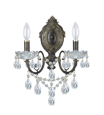 2 Light English Bronze Crystal Sconce Draped In Clear Spectra Crystal - C193-5192-EB-CL-SAQ