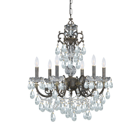 6 Light English Bronze Crystal Chandelier Draped In Clear Hand Cut Crystal - C193-5196-EB-CL-MWP