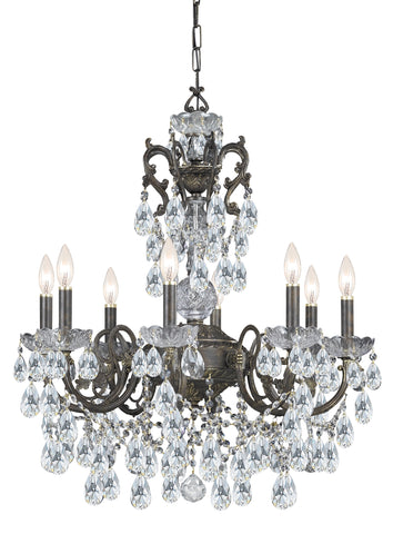 8 Light English Bronze Crystal Chandelier Draped In Clear Italian Crystal - C193-5198-EB-CL-I