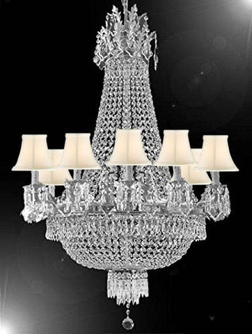 French Empire Crystal Chandelier Chandeliers Lighting 25X32 12 Lights With White Shades - A93-Cs/Whiteshade/1280/8+4