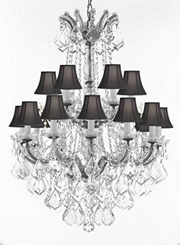 Maria Theresa Crystal Chandelier Chandeliers Lighting With Black Shades H 36" X W 28" - Great For Dining Room Entryway Or Living Room - A500-B12/Cs/Blackshades/152/18