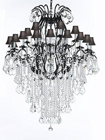 Wrought Iron Chandelier Crystal Chandeliers Lighting Empress Crystal (Tm) H60" W46" Perfect For An Entryway Or Foyer - A83-Sc/Blackshade/B12/3034/18+6