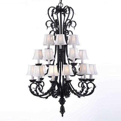 Large Foyer Entryway Wrought Iron Chandelier H50" X W30" W/ White Shades - A84-Whiteshades/724/24