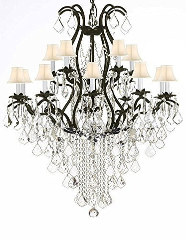 Wrought Iron Chandelier Crystal Chandeliers Lighting Empress Crystal (Tm) H50" X W36" With White Shades Great For Dining Room Entryway / Foyer Or Living Room - A83-Sc/Whiteshade/B12/3034/10+5