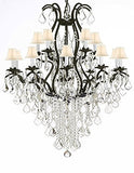 Swarovski Wrought Iron Chandelier Crystal Chandeliers Lighting Crystal H50" X W36" With White Shades! Great for Dining room, Entryway / Foyer, or Living room! - A83-SC/WHITESHADE/B12/3034/10+5SW