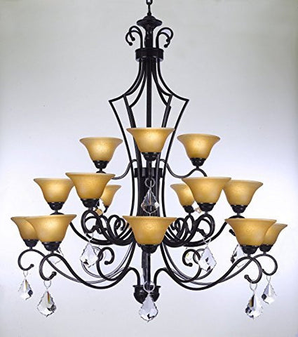 Swarovski Crystal Trimmed Chandelier Wrought Iron Chandelier With Crystal H51" X W49" - Perfect For An Entryway Or Foyer - G7-Crystal/451/15Sw