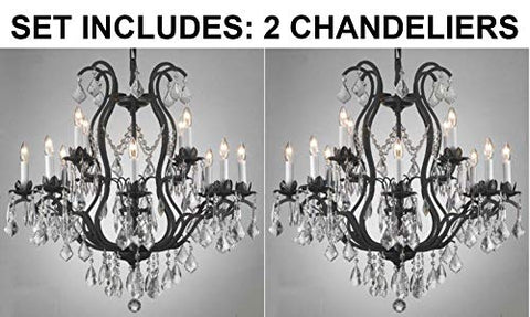 Set of 2- Wrought Iron Crystal Chandelier Lighting Chandeliers H30" x W28" - 2EA 3034/8+4