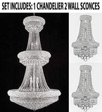 Set of 3-1 French Empire Crystal Chandelier Chandeliers H66" x W36" and 2 Empire Empress Crystal (Tm) Wall Sconce Lighting W 12" H 17" - A93-CS/541/32 + C121-1800W12SC