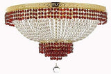 Set of 2-1 Moroccan Style French Empire Crystal Chandelier Lighting Trimmed w/Ruby Red Crystal! H30" X W24" & 1 Flush French Empire Crystal Chandelier Lighting Trimmed w/Ruby Red Crystal! H18" X W24 - B74/CG/870/9 + B74/CG/FLUSH/870/9