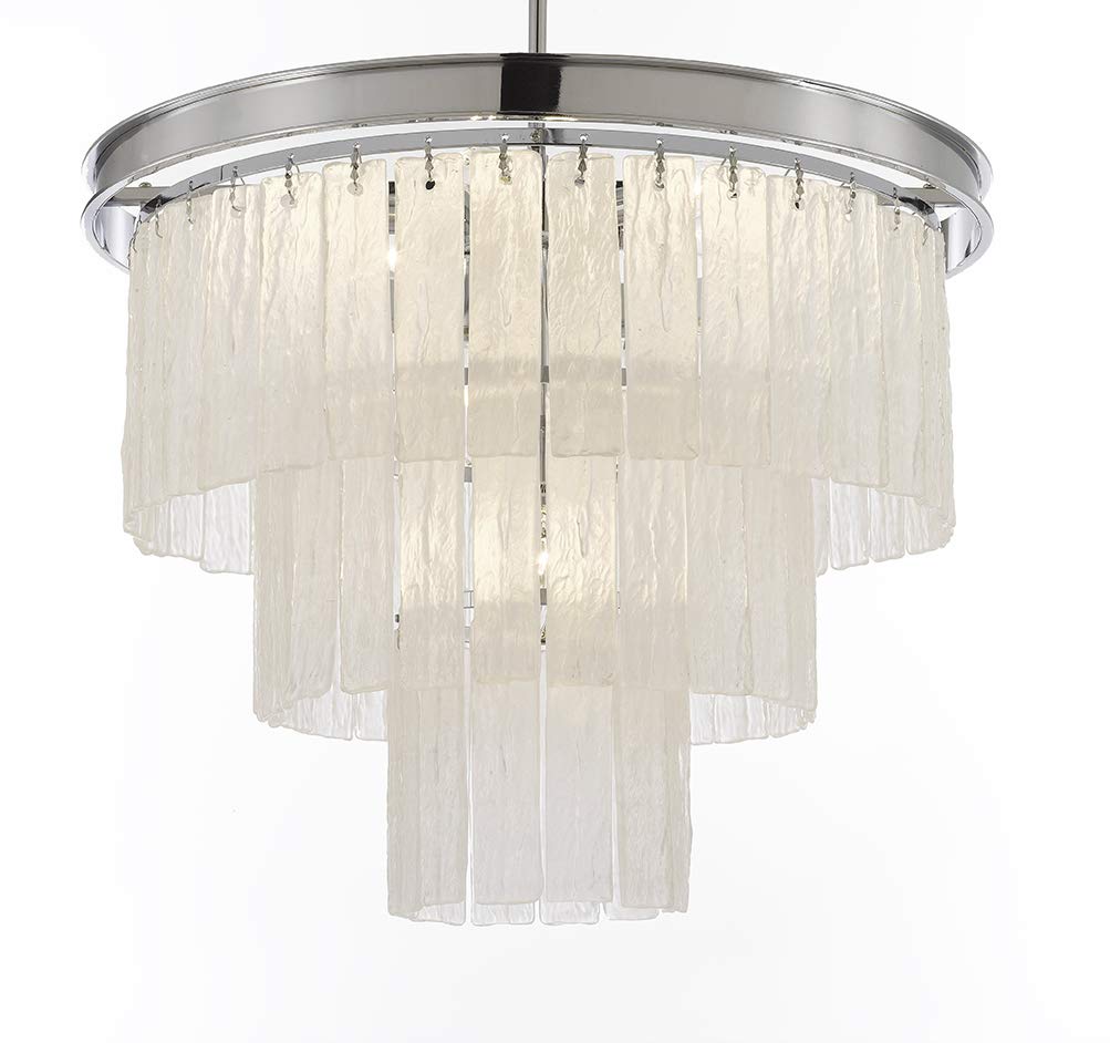 Glacier Round Frosted Glass Chandelier Lighting 3 Tier - Great for The Dining Room, Kitchen, Foyer, Entry Way, Living Room H 22" W 20" - G7-6002/10