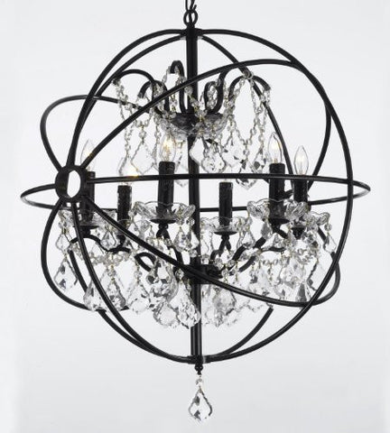 Spherical Orb Wrought Iron Crystal Chandelier Lighting Country French 6 Lights Ceiling Fixture Sphere Modern Rustic H 25" W 24" - J10-30198/6