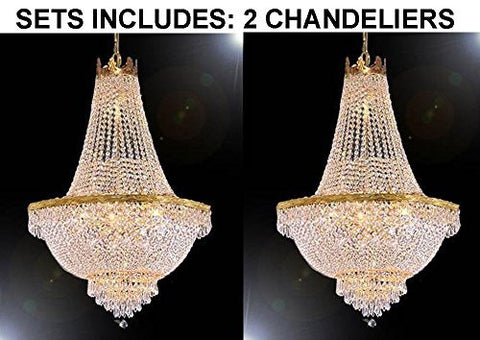 Set of 2 French Empire Crystal Chandelier Lighting - Great for the Dining Room, Foyer, Living Room! H30" X W24" - GO-A93-870/9-SET OF 2