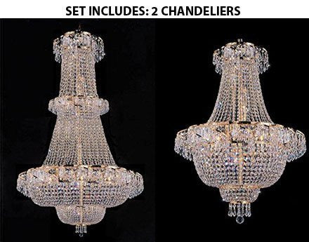 Set Of 2 - 1 French Empire Crystal Chandelier Chandeliers Lighting H50" W30" - Perfect For An Entryway Or Foyer And 1 French Empire Crystal Chandelier Chandeliers Lighting H30" W24" - 1Ea 928/21 + 1Ea 928/9