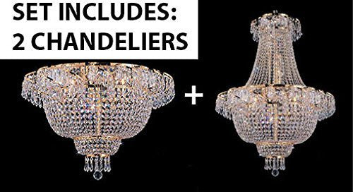 Set Of 2 - French Empire Crystal Chandelier Lighting H 30" W24" + Flush French Empire Crystal Chandelier Lighting 19.5" X 24" - 1Ea-A93-928/9+1Ea-A93-Flush/Cg/928/9