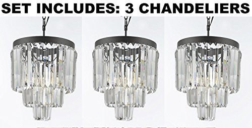 Set Of 3 Chandeliers - Palladium Empress Crystal (Tm) Glass Fringe 3-Tier Chandelier Lighting Mini Pendant - J10-26043/3-Set Of 3