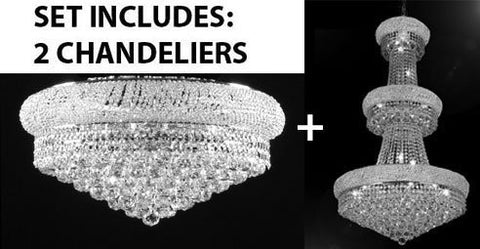 Set Of 2 - French Empire Crystal Chandelier H50" X W30" + Flush Empire Crystal Chandelier Lighting 12X24 - Foyer Hallway Bedroom Kitchen- Works For All Locations - 1Ea-Cs/541/24+1Ea-Cs/Flush/542/15