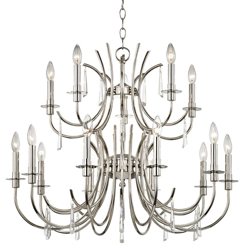 15 Light Polished Nickel Transitional  Modern Chandelier Draped In Clear Hand Cut Crystal - C193-6039-PN-CL-MWP