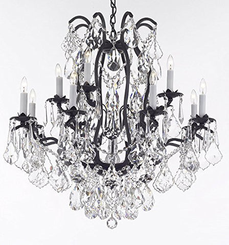 Wrought Iron Crystal Chandelier Lighting Dressed With Diamond Cut Crystal Good For Dining Room Foyer Entryway Family Room Bedroom Living Room And More H 36" W 36" 15 Lights - A83-B91/3034/10+5Dc