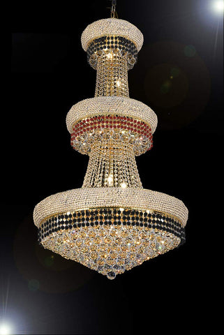 French Empire Crystal Chandelier Chandeliers Moroccan Style Lighting Trimmed with Jet Black & Ruby Red Crystal Good for Dining Room, Foyer, Entryway, Family Room and More! H50" X W30" - G93-B111/CG/541/24