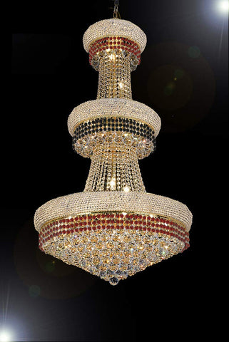 French Empire Crystal Chandelier Chandeliers Moroccan Style Lighting Trimmed with Ruby Red & Jet Black Crystal Good for Dining Room, Foyer, Entryway, Family Room and More! H50" X W30" - G93-B110/CG/541/24