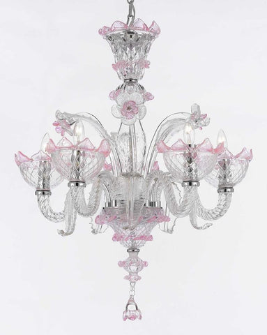 Pink Hand Blown Murano Venetian Style All Crystal Chandelier Chandeliers Lighting Great for Dining Room!Close out - Limited Availability - GB104-PINK/700/5