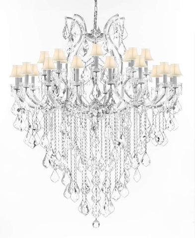 Crystal Chandelier Lighting Chandeliers H59" XW46" Great for The Foyer, Entry Way, Living Room, Family Room and More! w/White Shades - A83-B12/WHITESHADES/CS/2MT/24+1