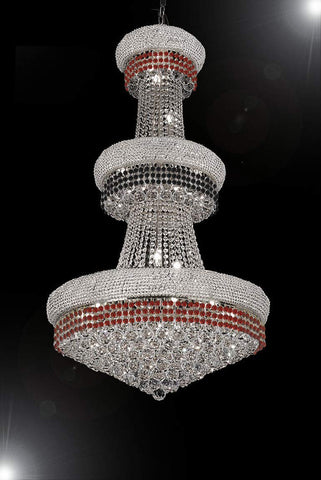 French Empire Crystal Chandelier Chandeliers Moroccan Style Lighting Trimmed with Ruby Red & Jet Black Crystal Good for Dining Room, Foyer, Entryway, Family Room and More! H50" X W30" - G93-B110/CS/541/24