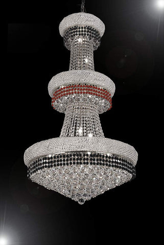 French Empire Crystal Chandelier Chandeliers Moroccan Style Lighting Trimmed with Jet Black & Ruby Red Crystal Good for Dining Room, Foyer, Entryway, Family Room and More! H50" X W30" - G93-B111/CS/541/24