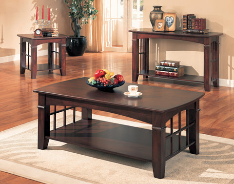 Set of 3 - Samuel Rectangular Coffee Table + Rectangular End Table (2pcs) With Lower Shelf Merlot - D300-10097