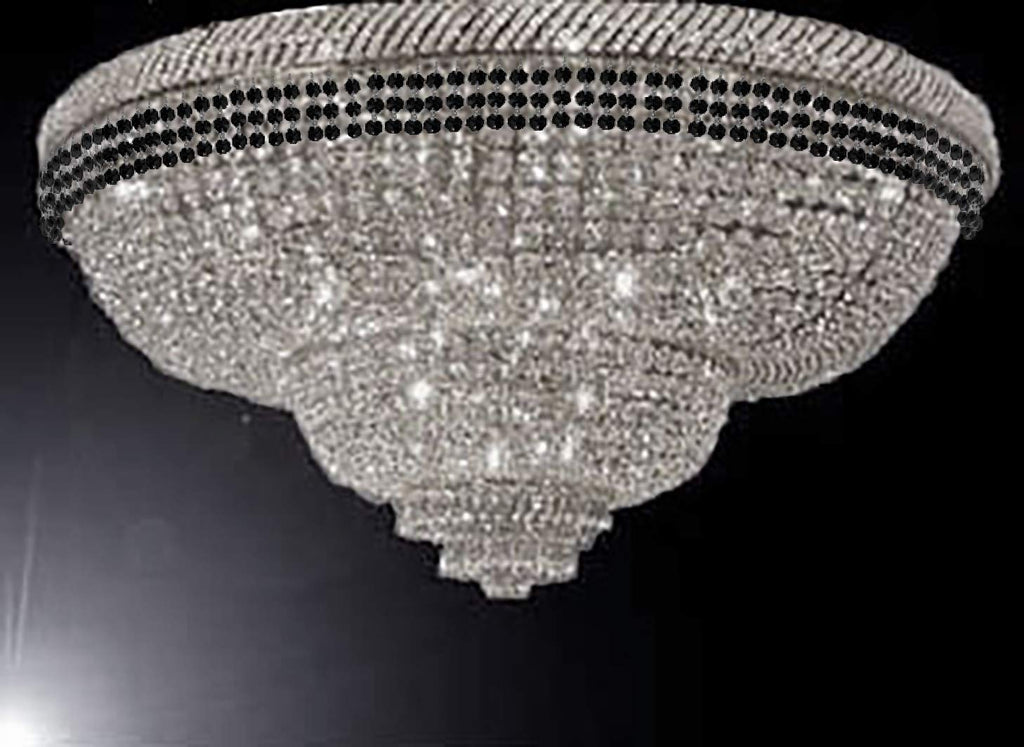 Flush French Empire Crystal Chandelier Chandeliers Moroccan Style Lighting Trimmed with Jet Black Crystal! Good for Dining Room, Foyer, Entryway, Family Room and More! H29" X W50" - G93-FLUSH/B79/CS/448/48