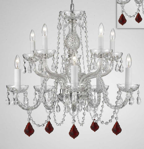 Chandelier Lighting Crystal Chandeliers H25" X W24" 10 Lights - Dressed w/ Ruby Red Crystals! Great for Dining Room, Foyer, Entry Way, Living Room, Bedroom, Kitchen! - G46-B98/CS/1122/5+5