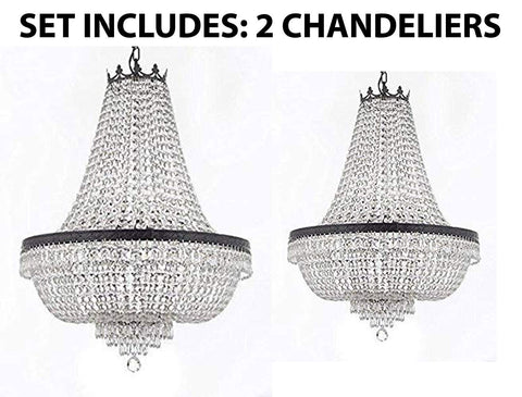 Set of 2-1 French Empire Crystal Chandeliers Lighting H36" X W30" w/Dark Antique Finish! and 1 French Empire Crystal Chandeliers Lighting H30" X W24" w/Dark Antique Finish! - 1EA CB/870/14 + 1EA CB/870/9