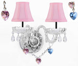 Wall Sconce Lighting with Crystal Blue and Pink Hearts w/Chrome Sleeves - Perfect for Kids and Girls Bedrooms with Shades! - G46-B43/PINKSHADES/B85/B21/2/386