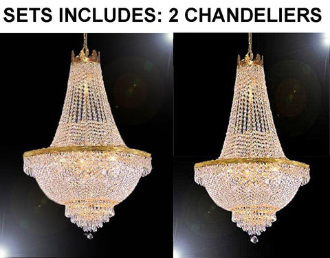 Set of 2 - 1 French Empire Crystal Chandelier Lighting-Great for the Dining Room! H30" X W24" and 1 French Empire Crystal Chandelier Lighting-Great for the Dining Room! H50" X W24" - 1 EA GO-A93-870/9 + 1 EA F93-C7/CG/870/9