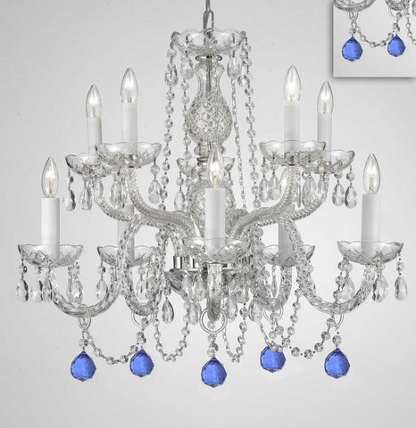 Chandelier Lighting Crystal Chandeliers H25" X W24" 10 Lights - Dressed w/ Blue Crystal Balls! Great for Dining Room, Foyer, Entry Way, Living Room, Bedroom, Kitchen! - G46-B99/CS/1122/5+5