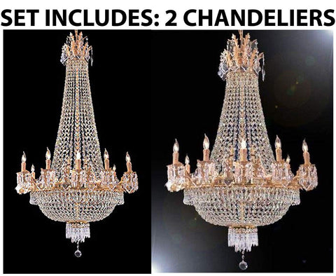 Set of 2-1 French Empire Gold Crystal Chandelier Lighting W 25" H52" 12 Lights and 1 French Empire Gold Crystal Chandelier Lighting 25 x 32, 12 Lights - 1EA C7/1280/8+4 + 1EA 1280/8+4