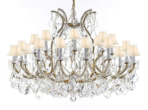 Crystal Chandelier Lighting Chandeliers H35" X W46" Great for The Foyer, Entry Way, Living Room, Family Room and More! w/White Shades - A83-B62/WHITESHADES/2MT/24+1