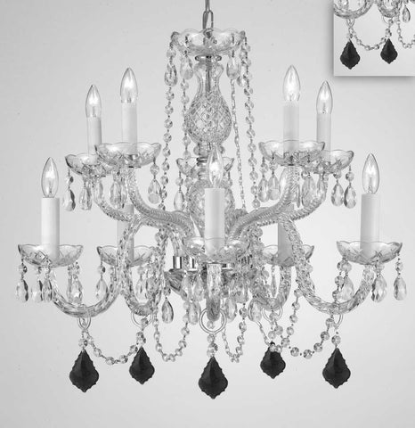 Chandelier Lighting Crystal Chandeliers H25" X W24" 10 Lights - Dressed w/ Jet Black Crystals! Great for Dining Room, Foyer, Entry Way, Living Room, Bedroom, Kitchen! - G46-B97/CS/1122/5+5