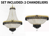 Set of 2-1 French Empire Crystal Chandelier Lighting Trimmed w/Jet Black Crystal! H36" X W30" and 1 Flush French Empire Crystal Chandelier Trimmed with Jet Black Crystal! H18" X W24" - B79/CG/870/14 + B79/CG/FLUSH/870/9