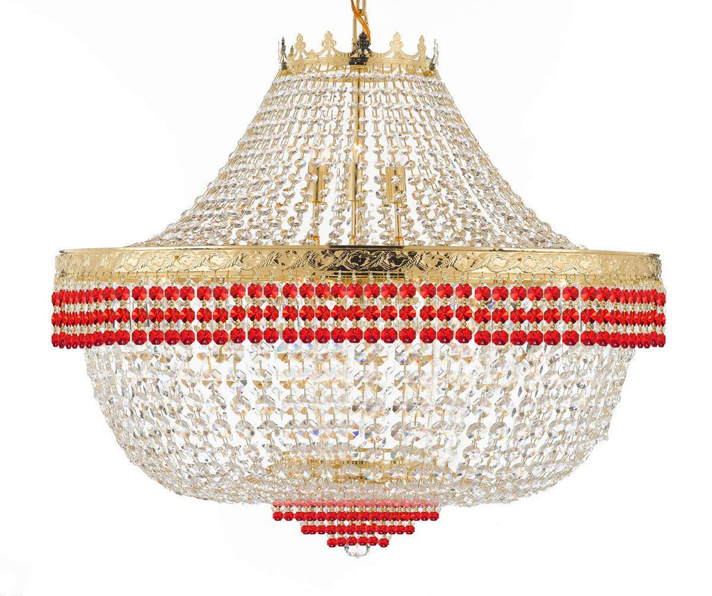 Nail Salon French Empire Crystal Chandelier Lighting Dressed with Ruby Red Crystal Balls - Great for The Dining Room H 30" W 36" 25 Lights - G93-B74/H30/CG/4199/25