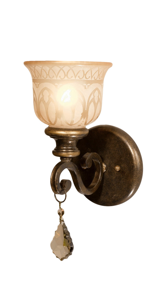 1 Light Bronze Umber Traditional Sconce Draped In Golden Teak Hand Cut Crystal - C193-7501-BU-GT-MWP