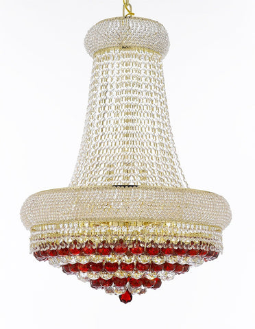 Moroccan Style French Empire Crystal Chandelier Chandeliers H32" X W24" Dressed with Ruby Red Crystal Balls - Good for Dining Room, Foyer, Entryway, Family Room and More - F93-B96/CG/542/15