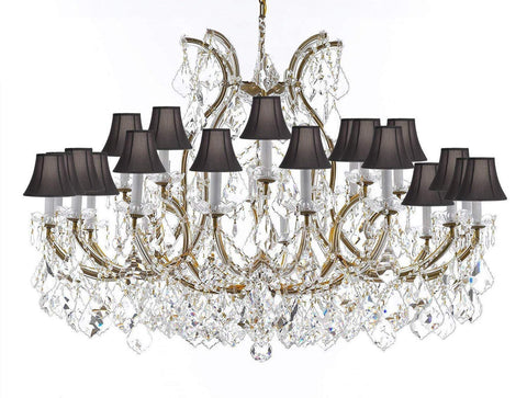 Swarovski Crystal Trimmed Chandelier Lighting Chandeliers H35" X W46" Great for The Foyer, Entry Way, Living Room, Family Room and More! w/Black Shades - A83-B62/BLACKSHADES/2MT/24+1SW