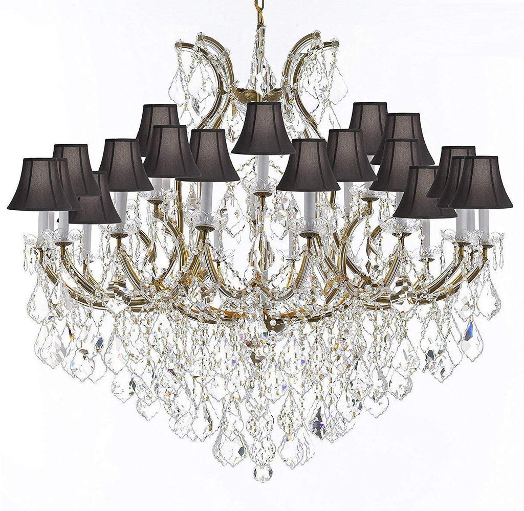 Swarovski Crystal Trimmed Chandelier Lighting Chandeliers H46" X W46" Dressed with Large, Luxe Crystals! - Great for The Foyer, Entry Way, Living Room, Family Room and More! w/Black Shades - A83-B90/BLACKSHADES/2MT/24+1SW